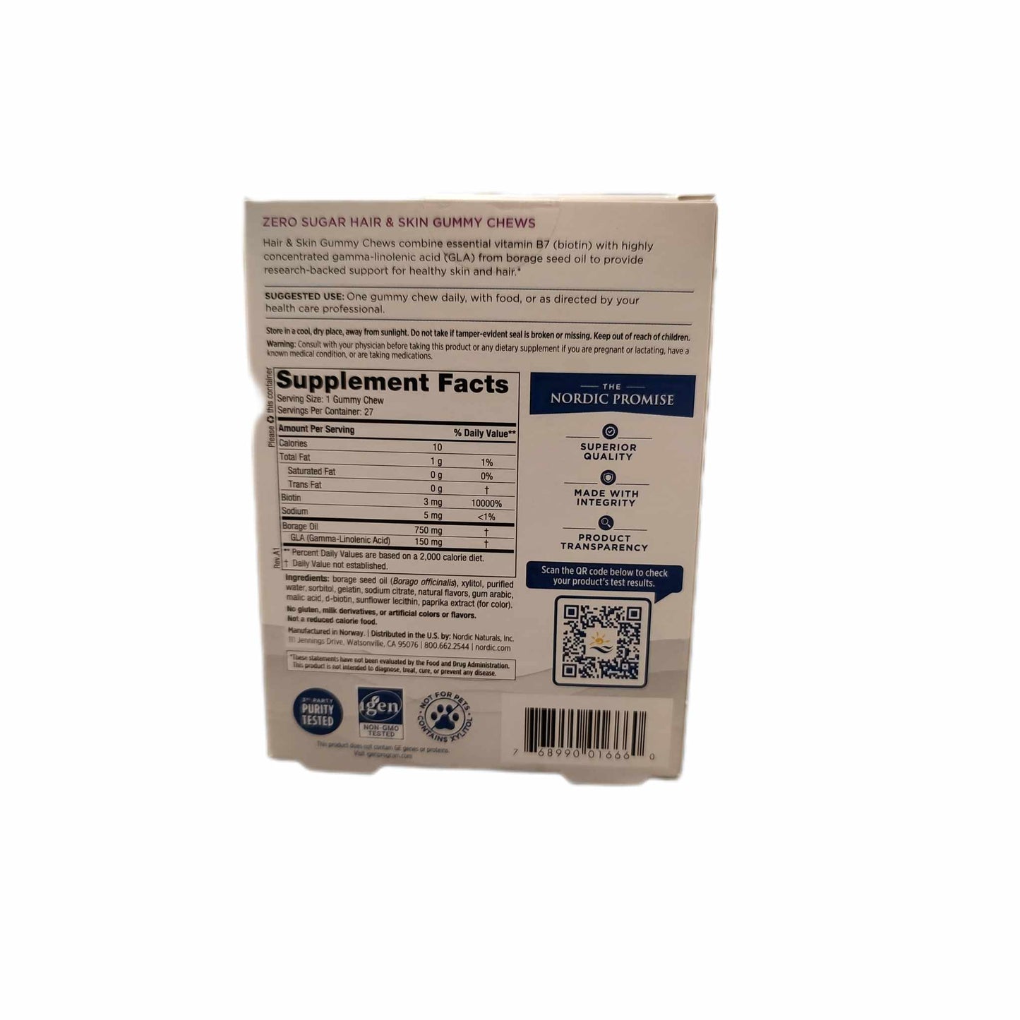 Nordic Naturals Zero Sugar Hair and Skin Gummy Chews