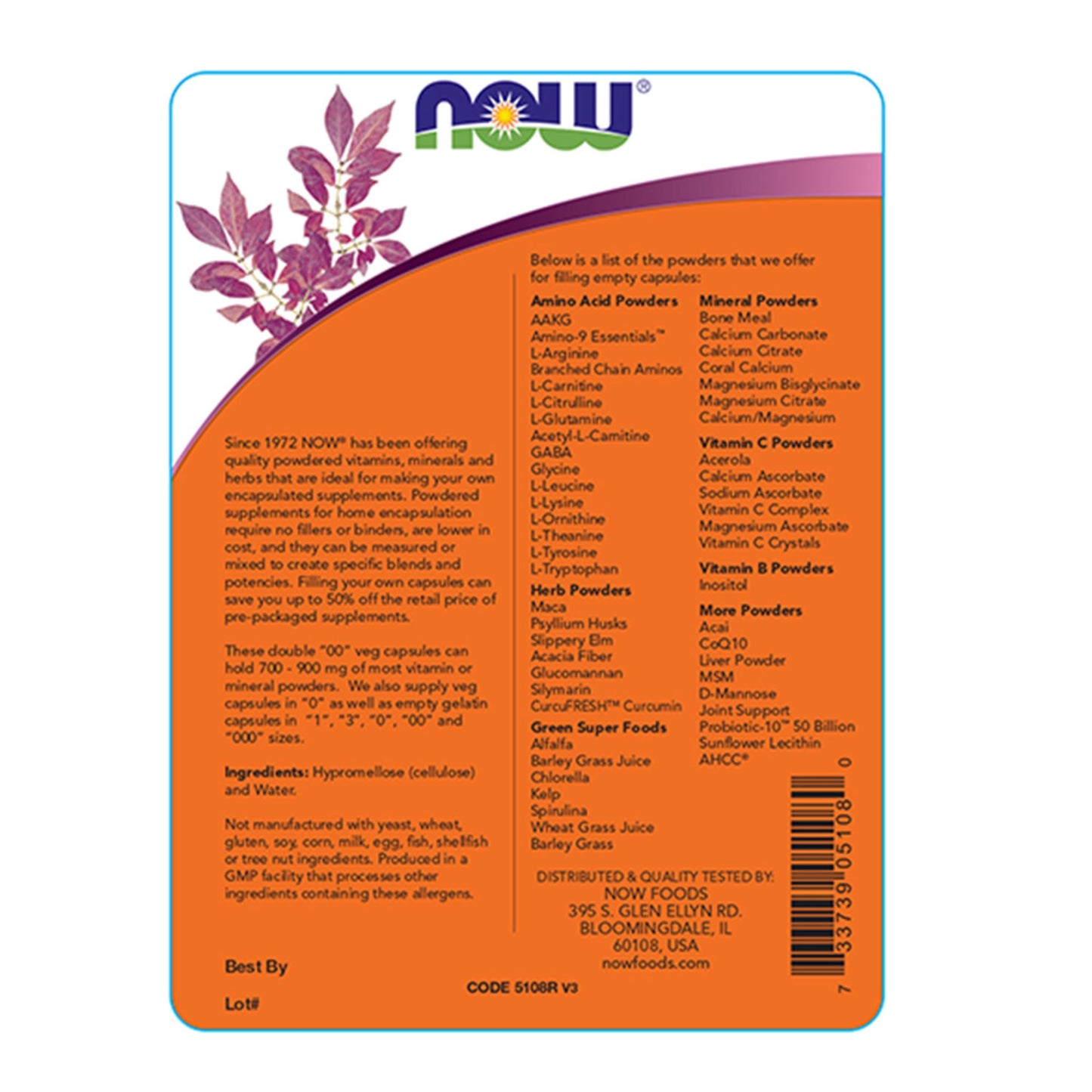 NOW Foods Empty Vegetarian Capsules Double "00"