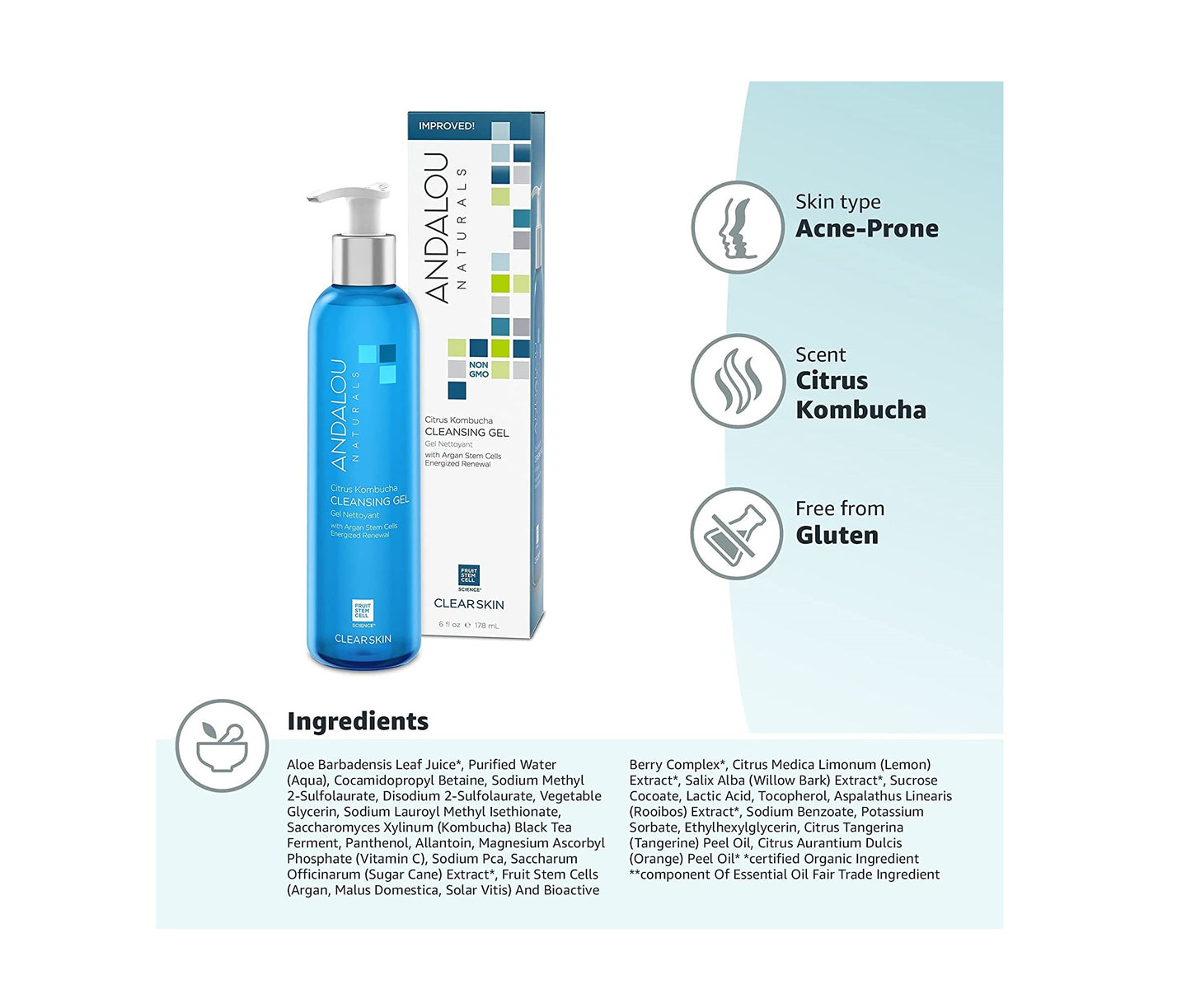 Andalou Naturals Clear Skin Kombucha Cleansing Gel