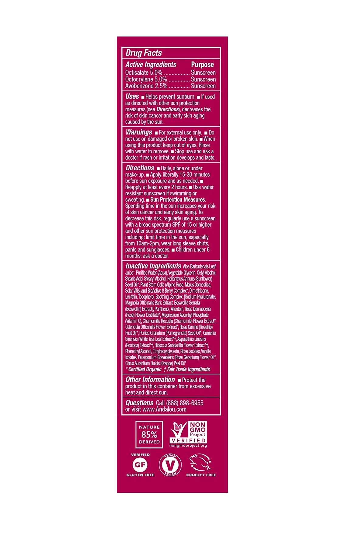 Andalou Naturals Sensitive 1000 Roses Daily Shade Facial Lotion SPF 18