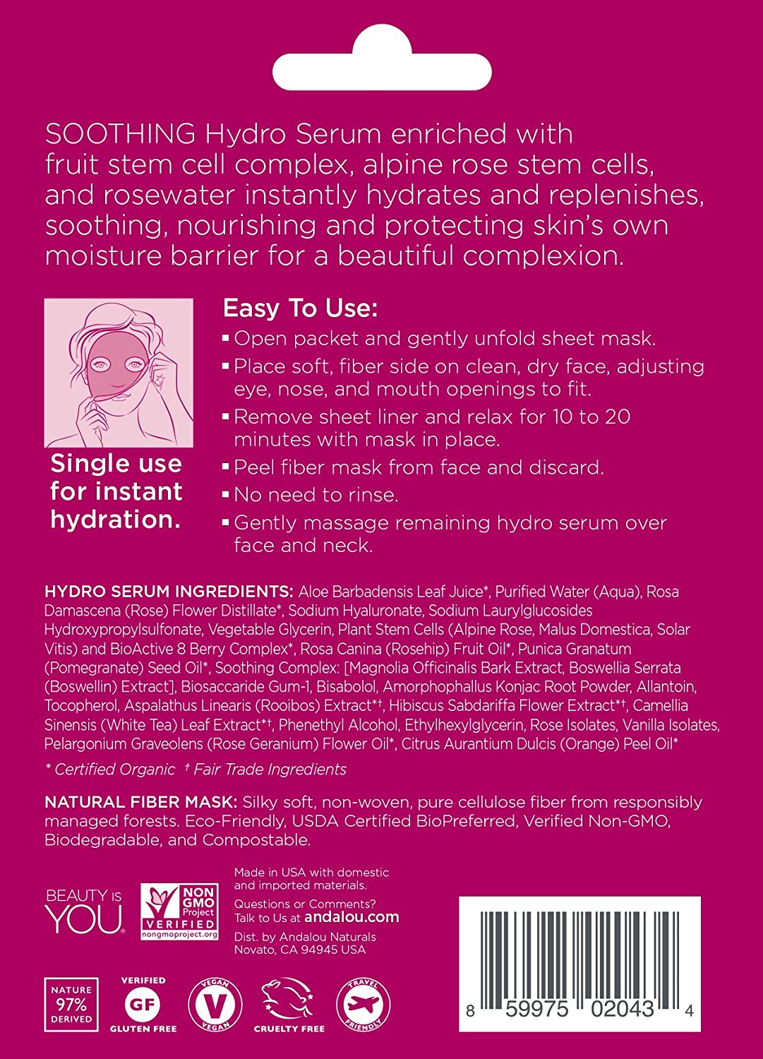 Andalou Soothing 1000 Roses Hydro Serum Sheet Mask