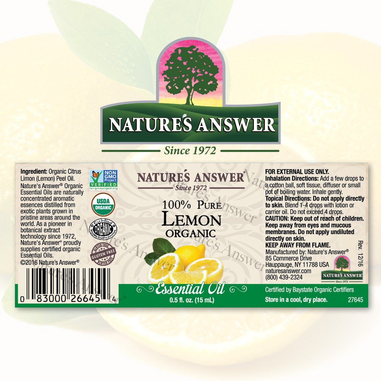 Nature's Answer Lemon Essential Oil Organic