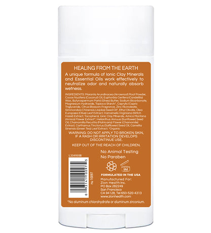 Zion Health Clay Dry Solid - Citrus Blossom Vegan Deodorant